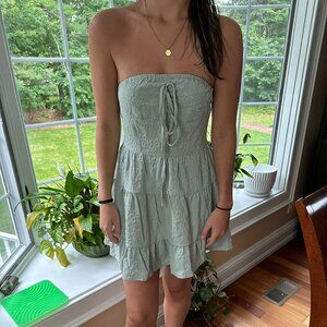 Cider Strapless Green Floral Dress